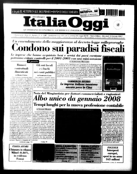 Italia oggi : quotidiano di economia finanza e politica